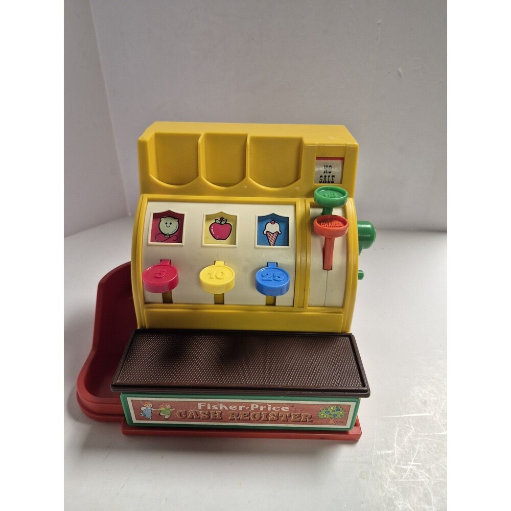 Vintage 1974 Fisher Price Cash Register.#926 Drawer Crank Bell Working! No Coins